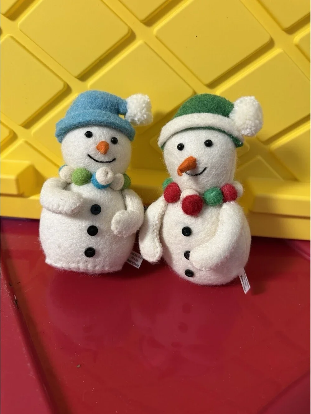 Plush Fabric 3D Snowman Christmas Figurines, Set of 2, Multicolor